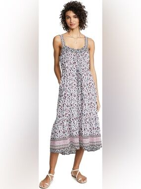 XiRENA White Floral Sleeveless Maxi Dress with Pink Accents
